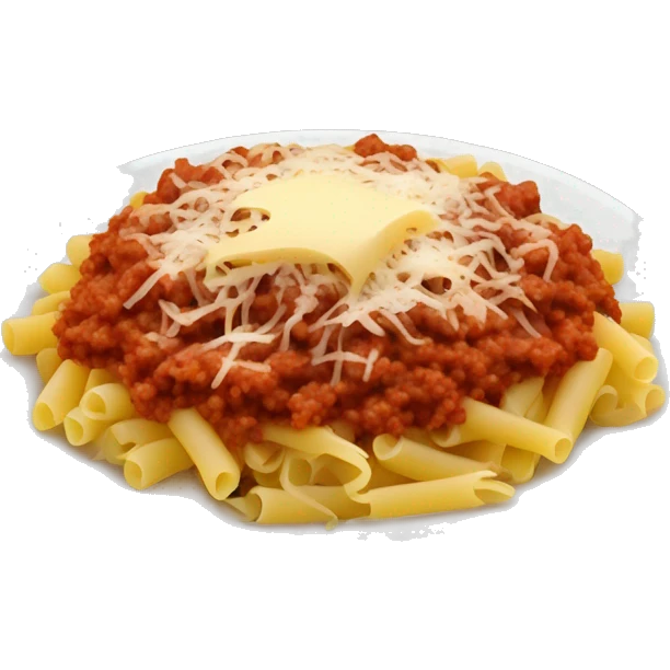 minced meat pasta with tomato paste and some grated cheese on top emoji