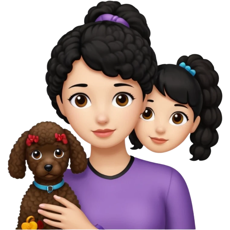 Ponytail black hair girl with brown Poodle say goodbye  emoji