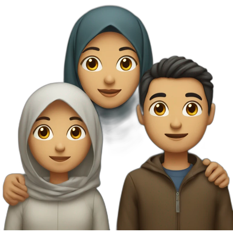 Family of four people: a mother who is the only person wearing a hijab, a father who has dark hair, a young little girl with dark hair, and a young little boy with dark hair, light brown skin emoji