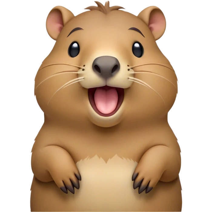 Cinematic Cute Yawning Capybara Portrait Emoji, Head tilted slightly with a dramatic, wide-open yawn, showcasing a plush, rounded body with a broad capybara head featuring a short snout and subtle, small ears, with drowsy, half-closed eyes and a relaxed expression, Simplified yet irresistibly adorable features, highly detailed, glowing with a soft, cozy natural glow, high shine, relaxed yet expressive, stylized with a dash of whimsical charm, soft glowing outline, capturing the essence of a drowsy yet affectionate capybara guardian that seems ready to stretch out for a nap! emoji