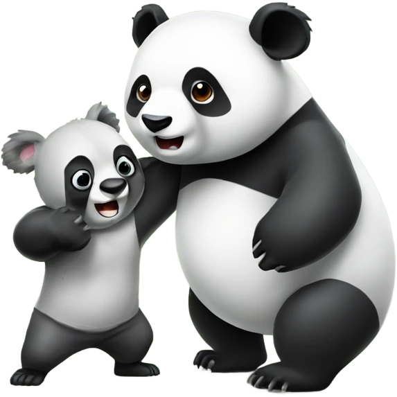 Panda fighting against a koala emoji