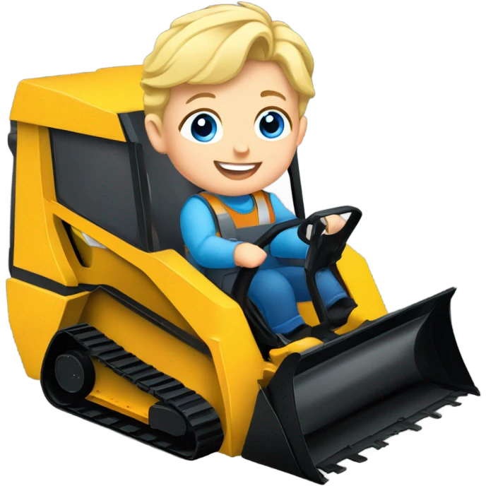 Toddler in a skid steer blonde blue eyes emoji