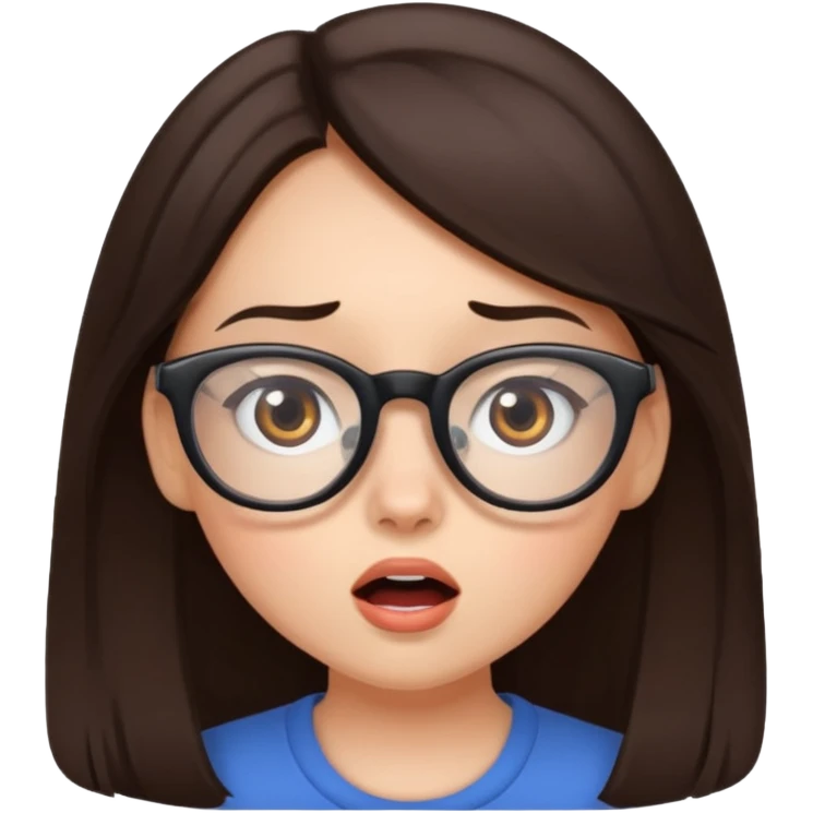 Красивая девушка брюнетка в очках удивляется emoji