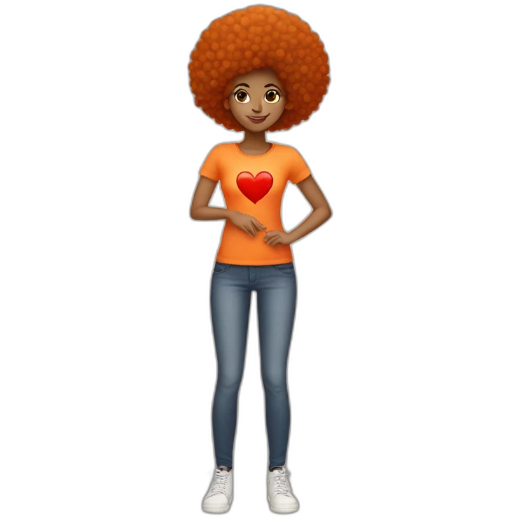 Light skin girl afro orange with handheart emoji