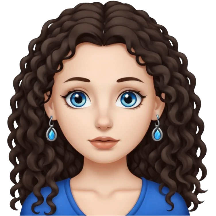 white girl, dark brown long slightly curly hair , skinni but with big breast , septum piercing on nose, beautiful dark gray-blue eyes, emoji