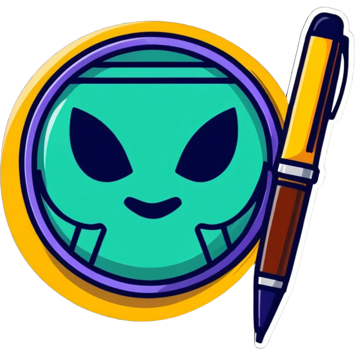 Geometric shape with layered icons: brush, mask, note, and pen – artistry in all forms emoji