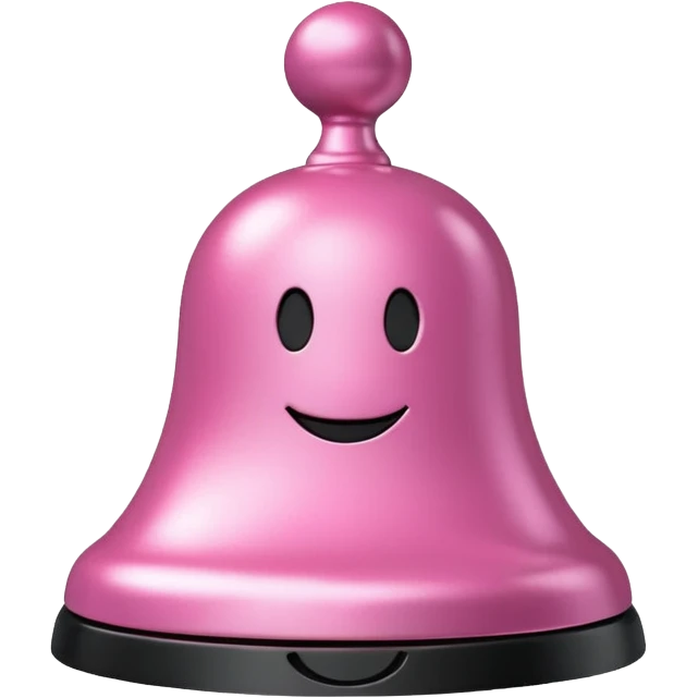 pink call bell with black base and silver button and with smiley face on it emoji