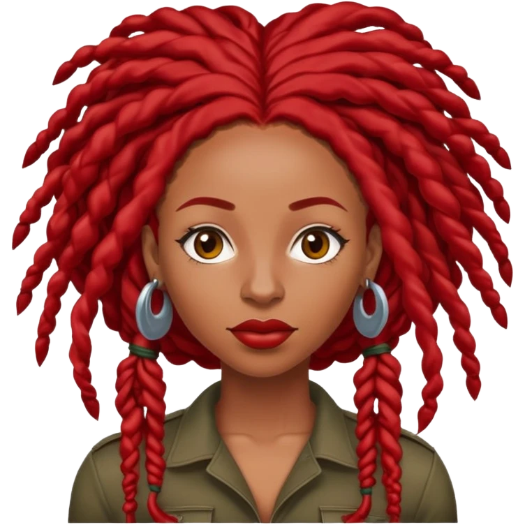 Afrolatina with long red deadlocs with curls at the ends dropping bombs emoji