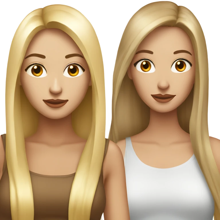 beautiful woman with long straight blonde hair kissing beautiful woman with long straight brown hair emoji
