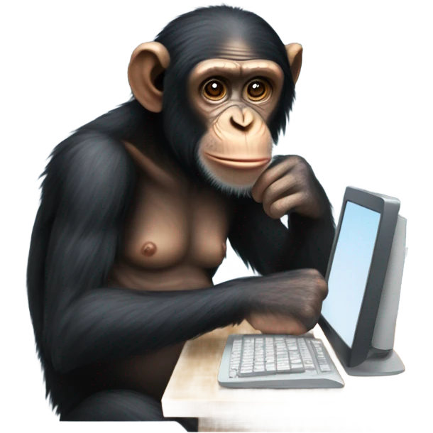 Chimpanzee staring at a computer screen emoji