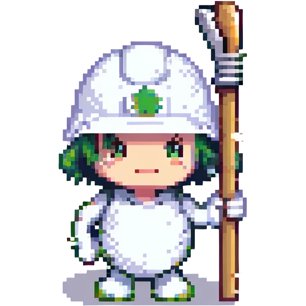 A cute circle character with white hard hat and stick arms and feet emoji