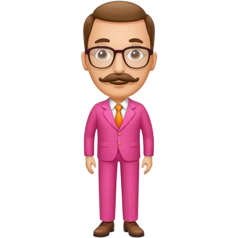 A tall figure with a thick mustache and oval glasses, with a large head, who always wears a bright pink dress with orange pants. emoji