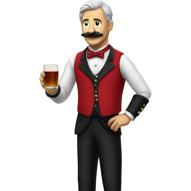 butler in a red vest with a moustache invites you to come in, full length emoji
