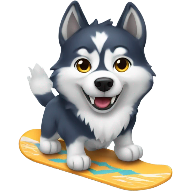 A husky snowboarding emoji