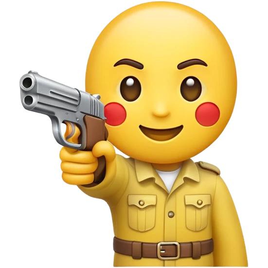 Happy emoji poiting a gun at itself emoji