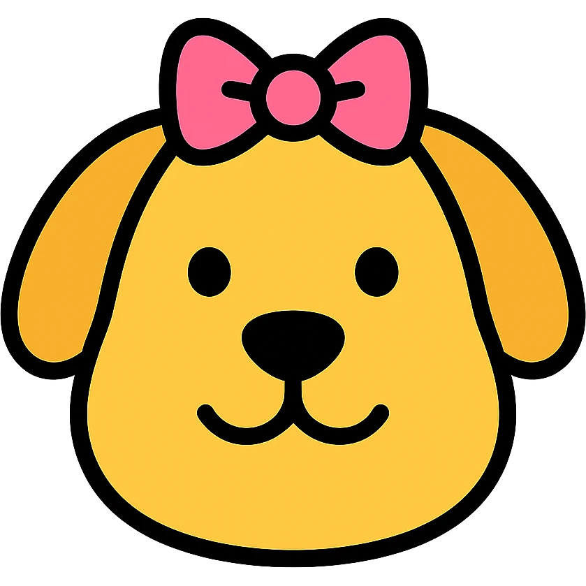 preppy dog with a pink head piece bow icon emoji