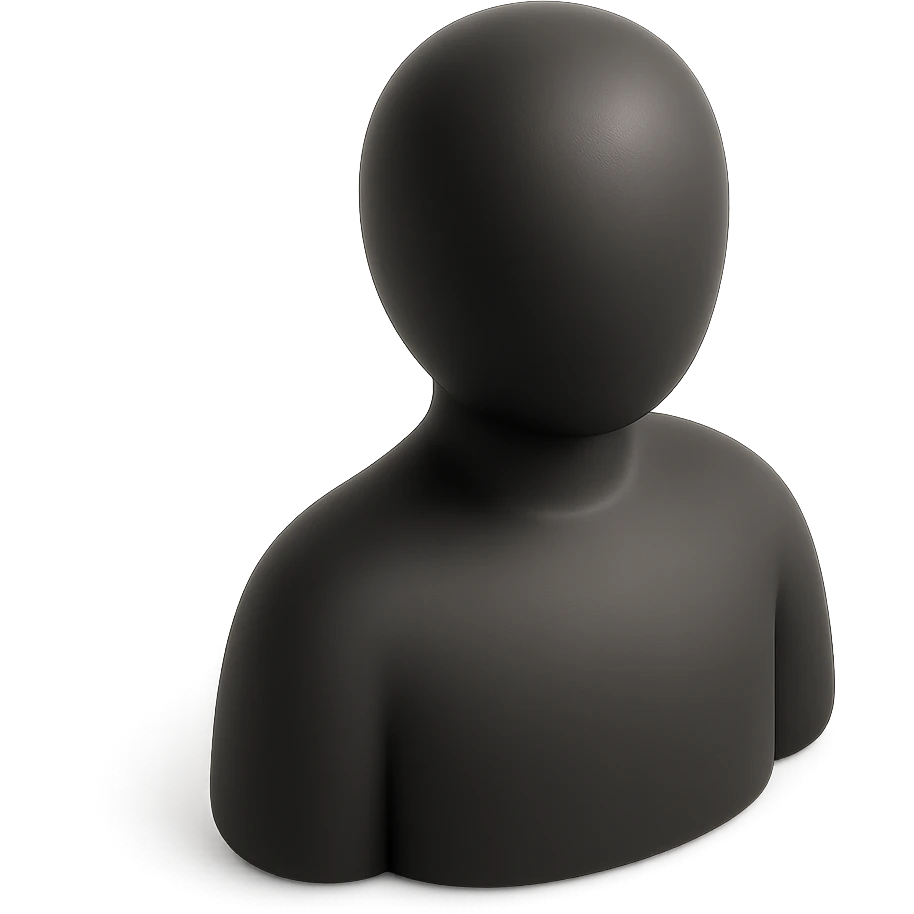 Matte black mannequin in the style of a default avatar. Monochrome with no lines. emoji