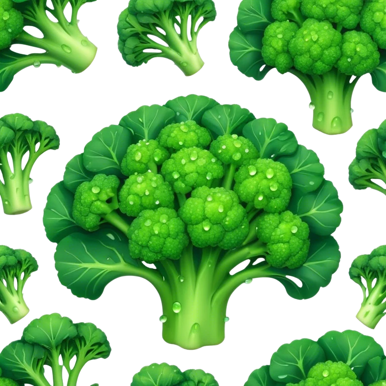Cinematic lush green broccoli, detailed florets glistening with dewdrops, ultra-fresh and vibrant, soft glowing background, healthy and delicious. emoji