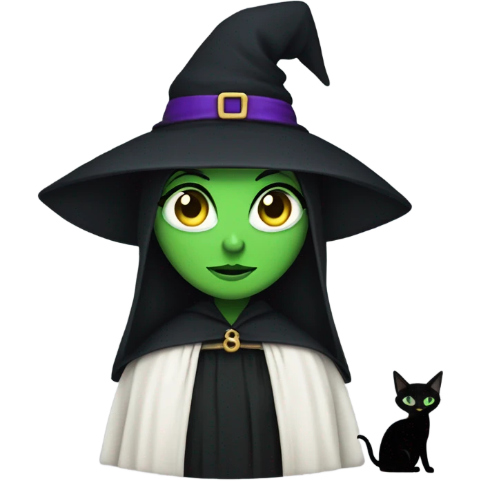 CARTOON WITCH WITH GREEN EYES AND BLACK CAT  emoji