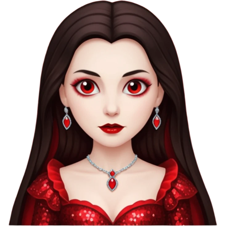 Bride of Dracula with long dark brown hair, red sequin outfit emoji