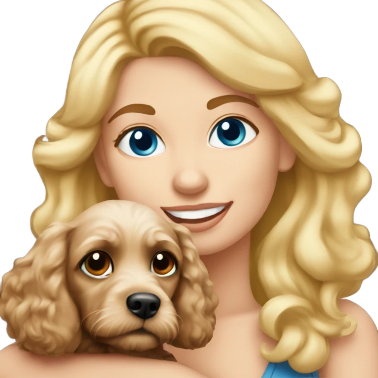 blue eyed blonde lady with brown Cockapoo puppy dog emoji