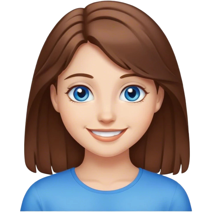 smiling girl with brown hair and blue eyes emoji