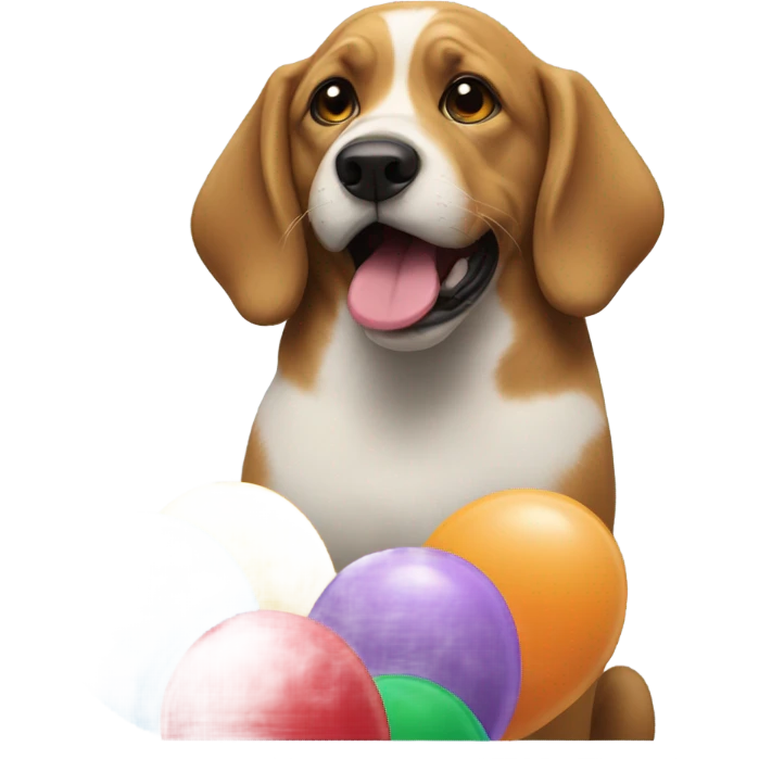 A dog with I’m sorry balloons emoji
