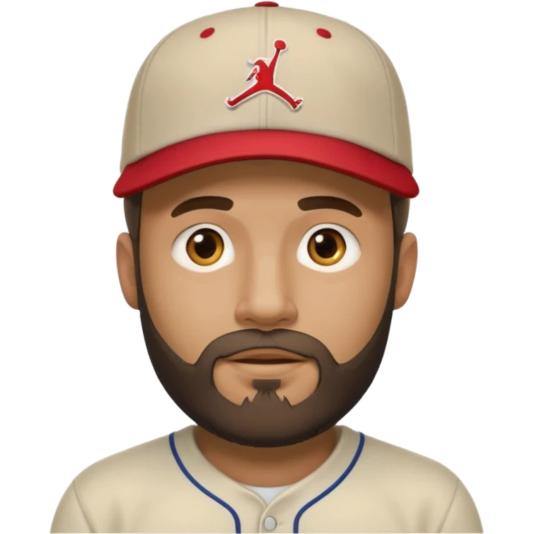 bearded guy wearing a Jordan baseball cap, emoji style, neutral expression emoji