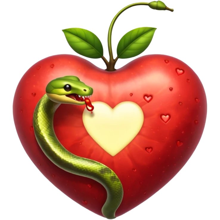 glowing forbidden fruit with snake wrapped heart shape emoji