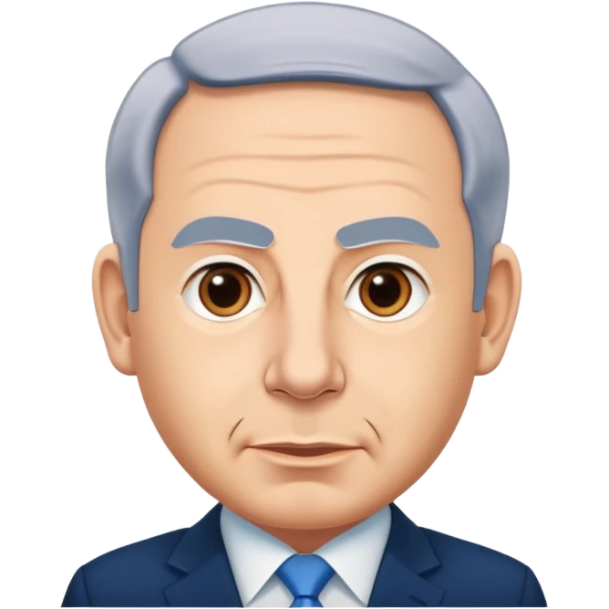 Create a highly recognizable emoji-style illustration of Benjamin Netanyahu, with simplified facial features, exaggerated expressions, and a cartoonish look, focusing on clear and iconic shapes, flat colors, and a clean vector style emoji