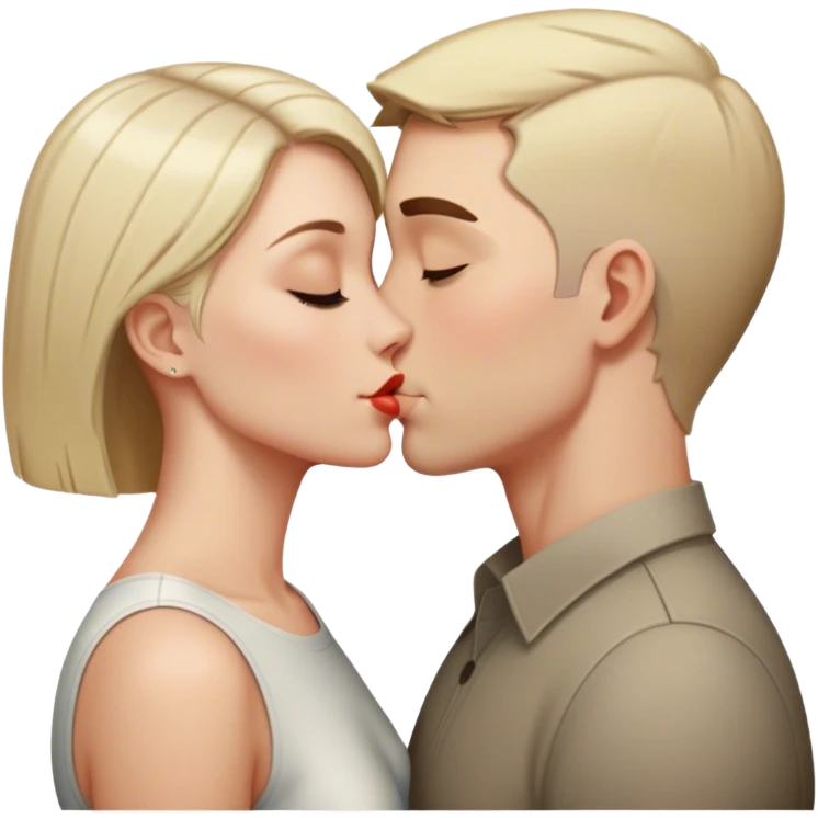 beso pareja mujer blanca pelo lacio y hombre blanco pelo corto emoji