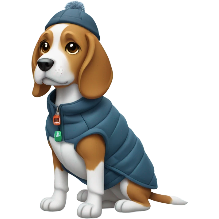 Beagle in Alaska, with winter clothing emoji
