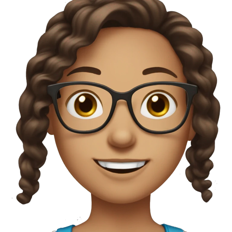 Hi please create an emote of a girl with chocolate brown hair with the sides shaved, blue eyes and glasses. make her laugh. include the word LOL. emoji
