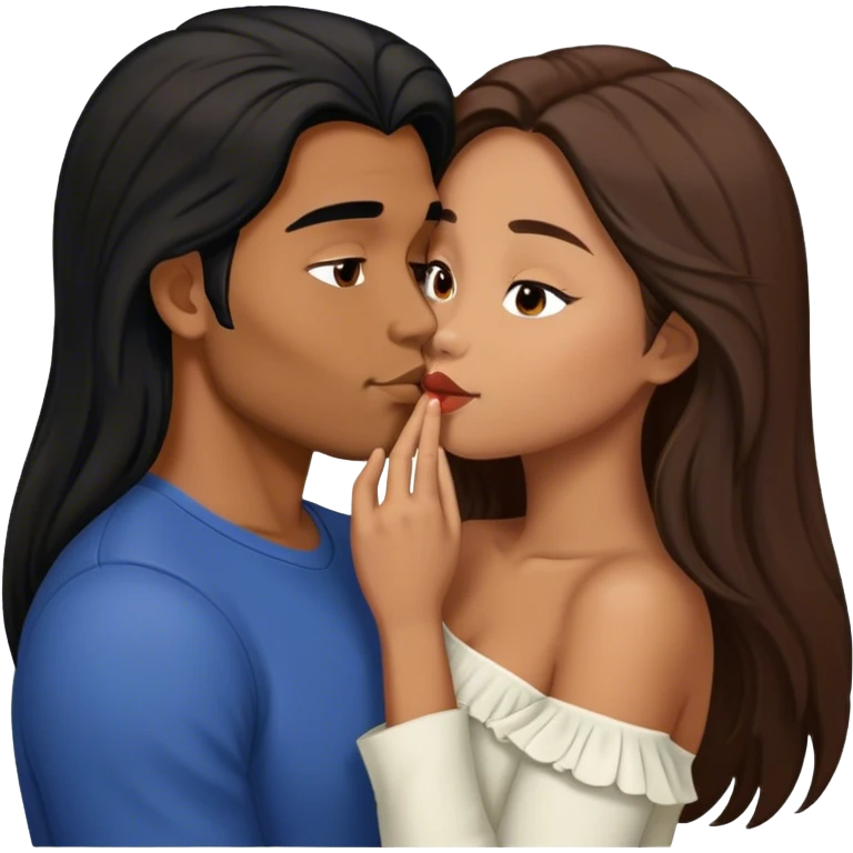 Caramel brown Guy with long black hair kissing brown hair Filipina emoji