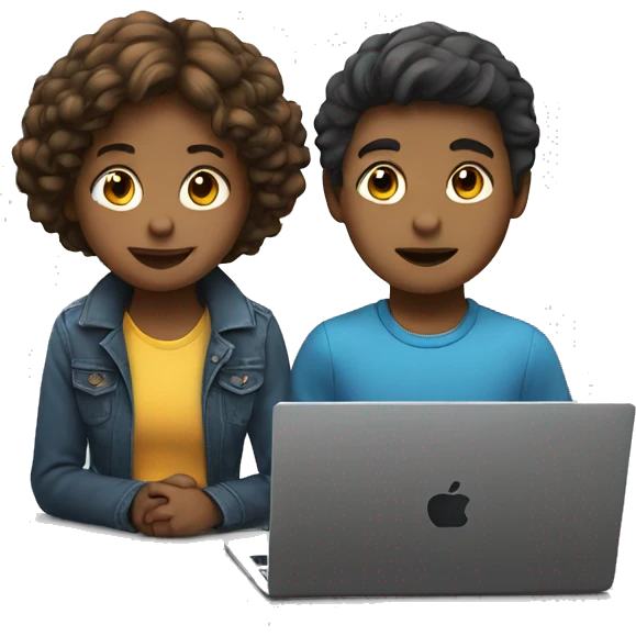 Girl and boy laptop with light above head emoji