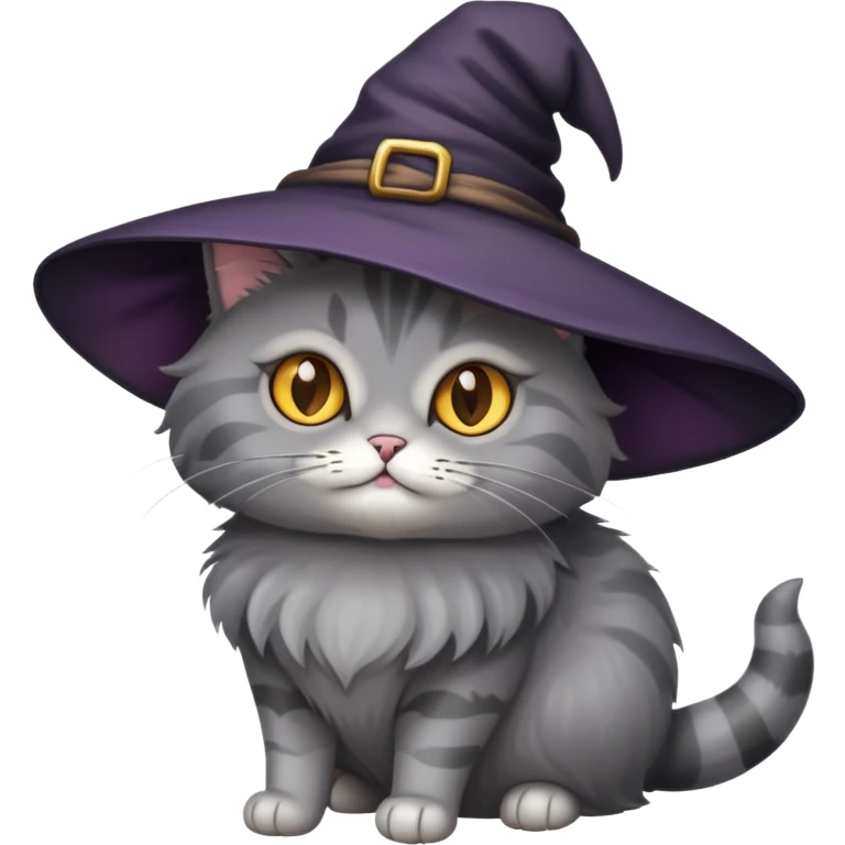 Grey cat with a witch hat emoji
