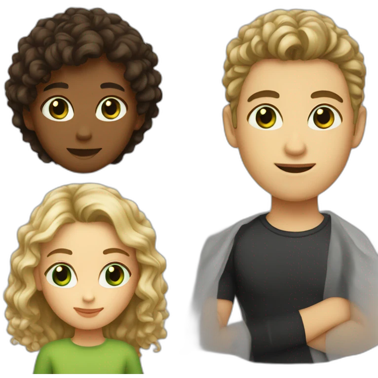 girl with blond hair green eyes and a boy with curly dark hair and brown eyes emoji