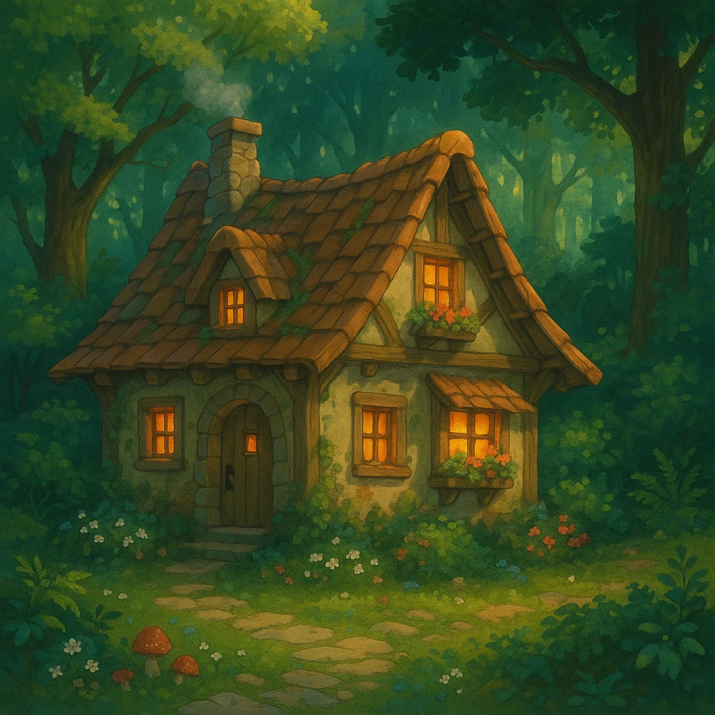 cozy cottage in a magical forest emoji