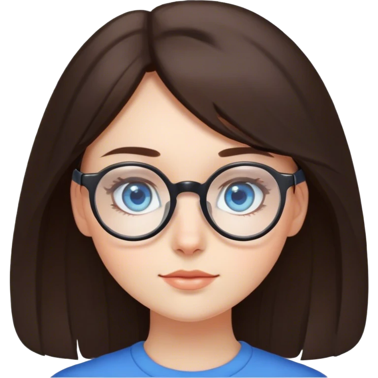 A brunette girl with blue eyes and round glasses emoji