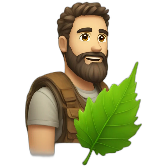 cool bearded guy sees a cool leaf emoji