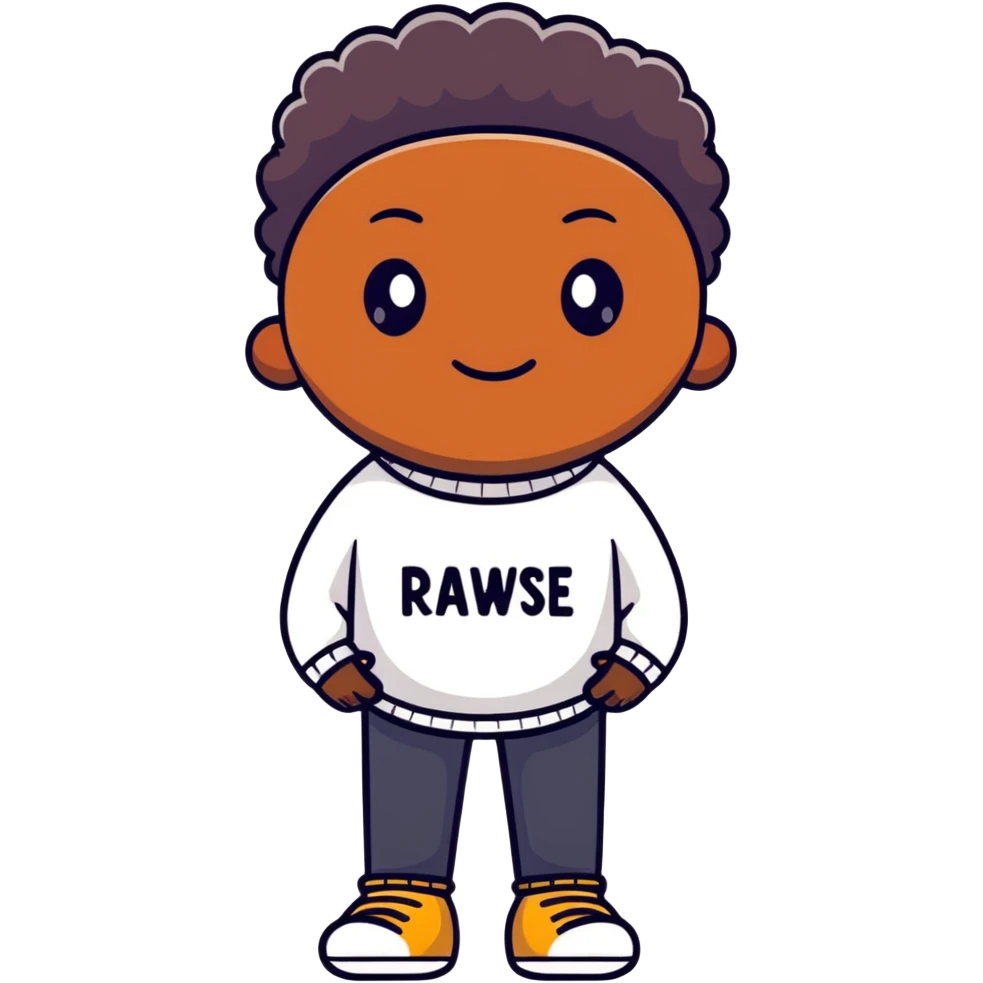 Black person in a sweater with 'rawse' text emoji