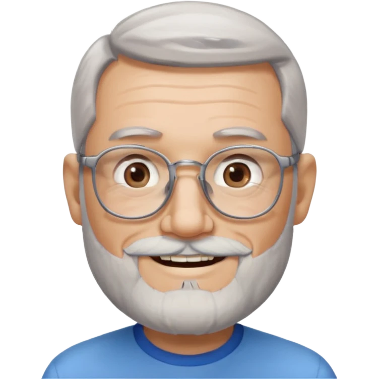 Create me an emoji of an old man. Gray really short size hair. Gray follow-up full beard. Squarer Glasses. Blue eyes. Little smile emoji