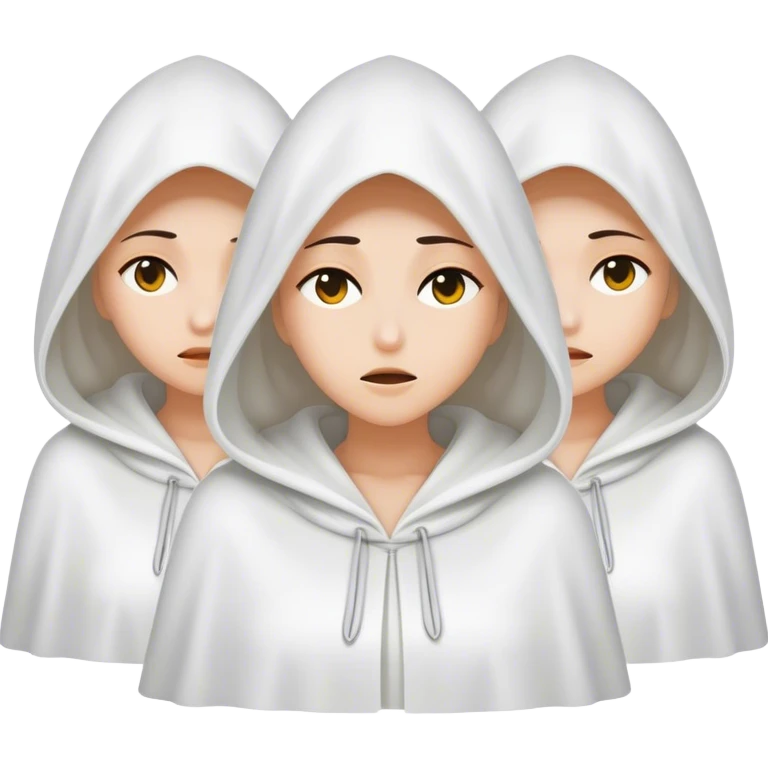 3 mysterious women in white hooded cloaks that cover their eyes emoji