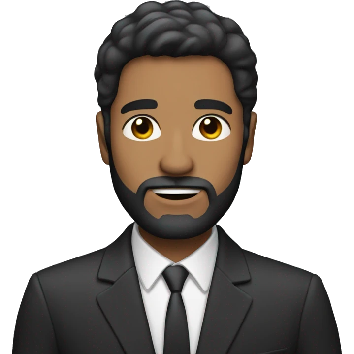 Man with straight dark hair and beard and suit emoji