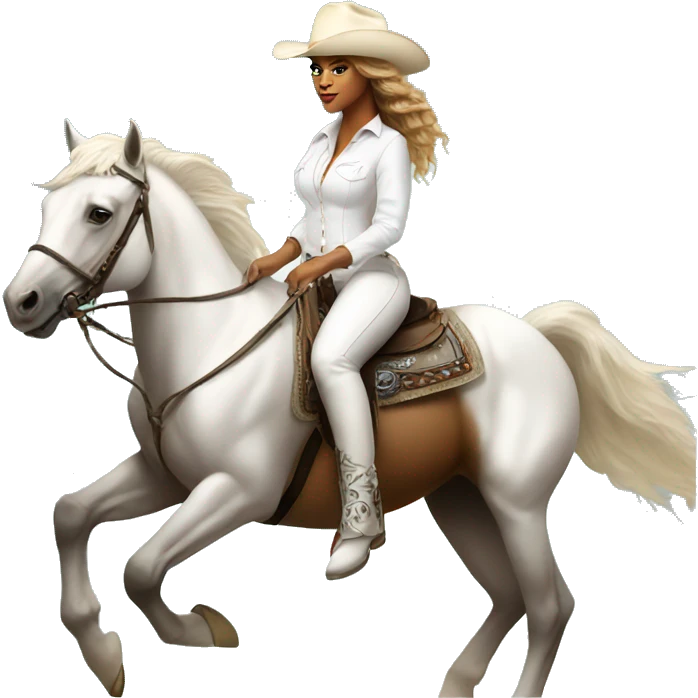 beyoncé wearing a white cowboy hat riding a white horse emoji