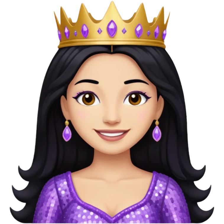 Queen Esther from The Bible with long black hair, lavender sequin outfit emoji