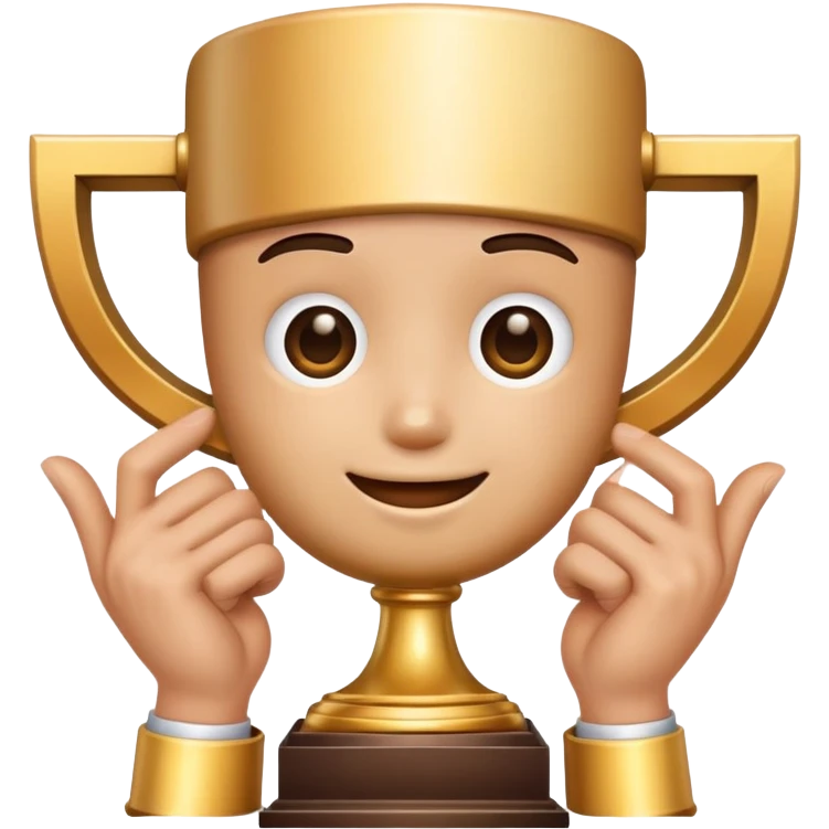 Emoticon where only hands come out and hold the trophy.
Don't show your face and body emoji