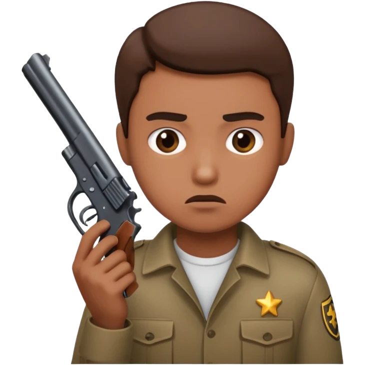 A person with a gun that looks wooried emoji