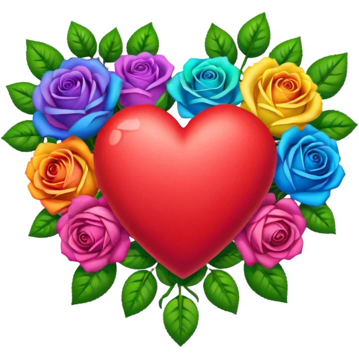 Heart with rainbow roses & leaves emoji