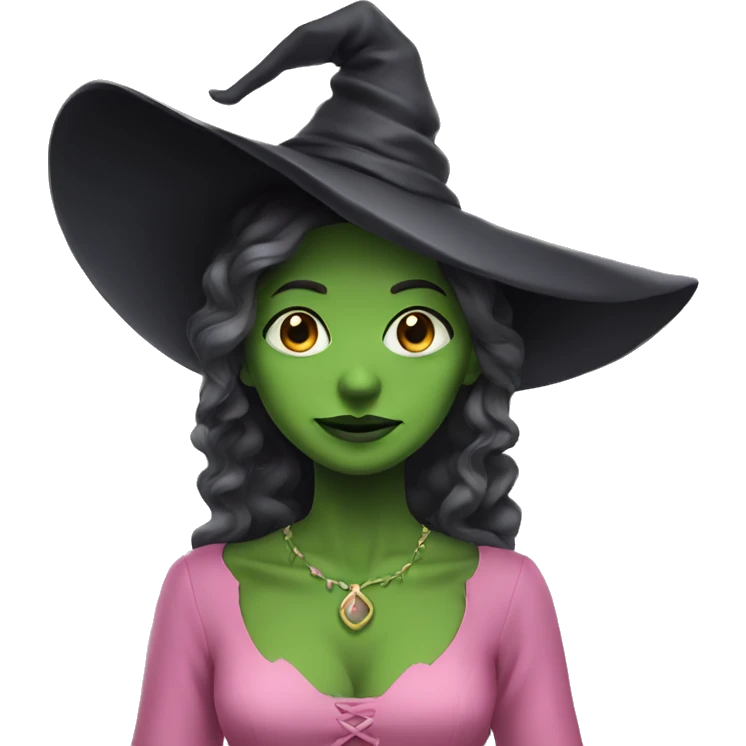 Green witch in a pink dress emoji